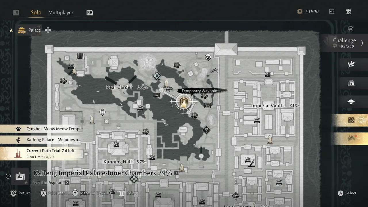 A Temporary Waypoint highlighted on the map before travelling to it
