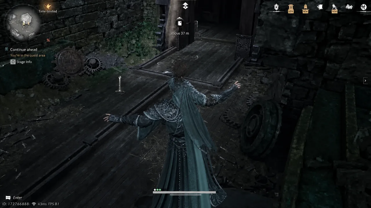 Quest objective reading Continue ahead pointing the character toward a doorway