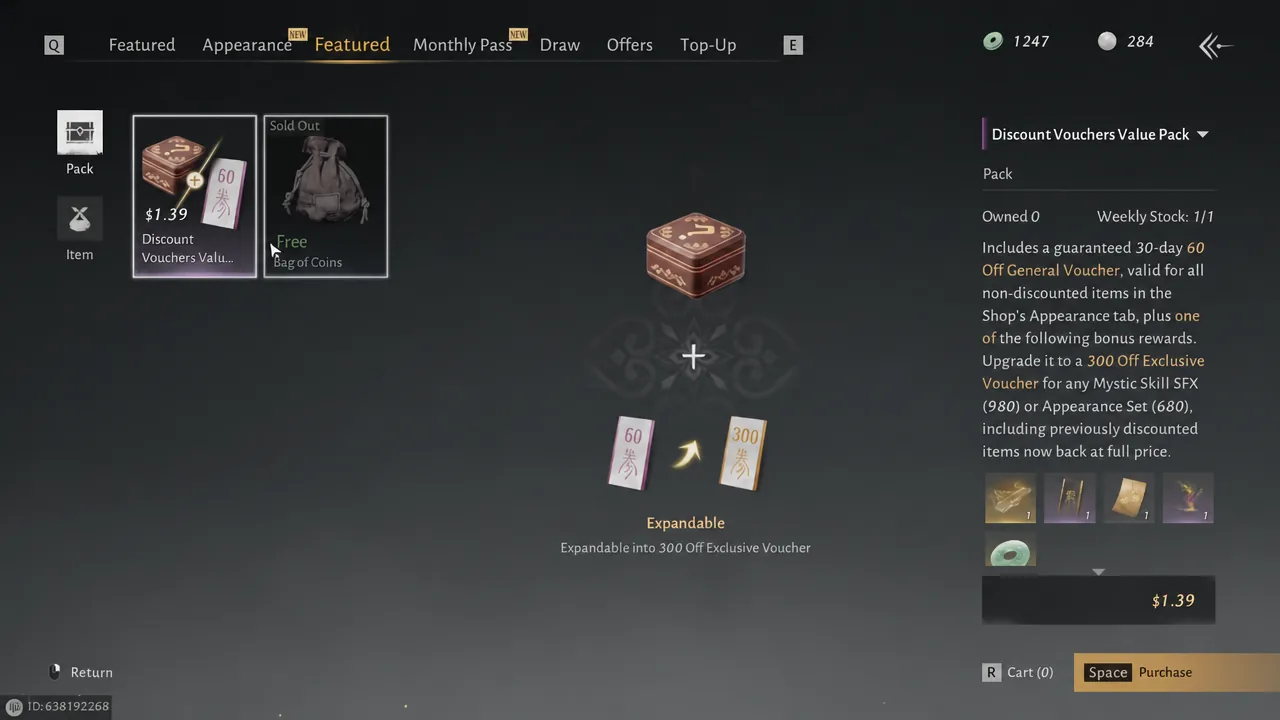 Featured shop page with the Discount Vouchers Value Pack selected and the purchase button ready