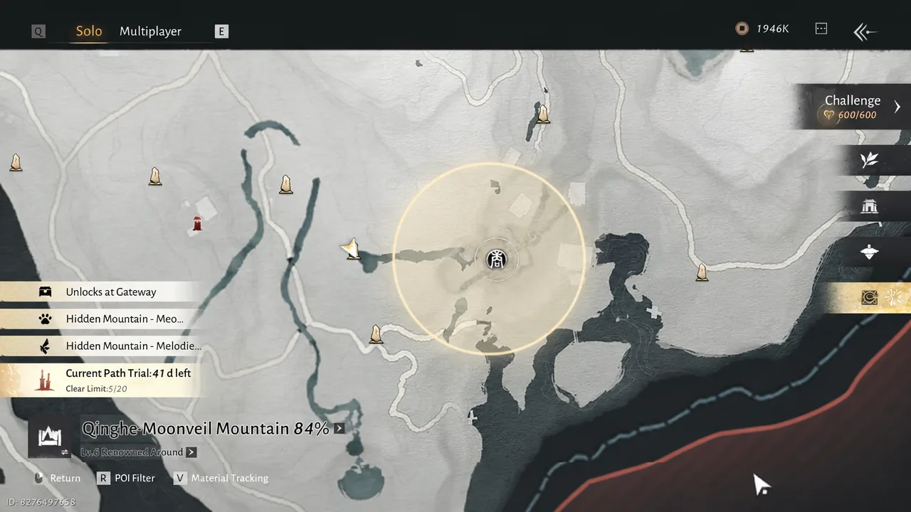 World map view with the tracked objective area highlighted before setting off for the Palace of Annals