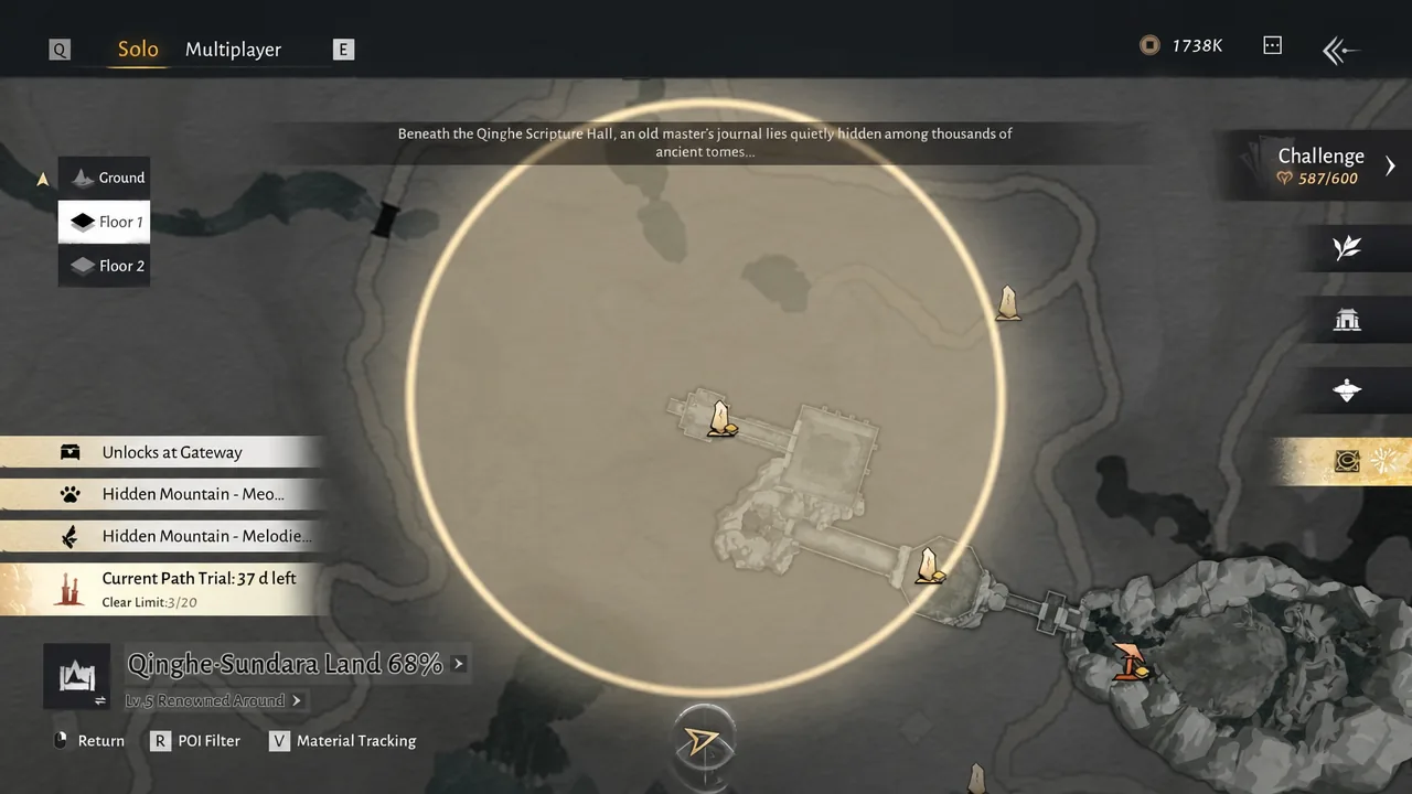 Qinghe Sundara Land map with the Floor 1 tab selected and area markers visible