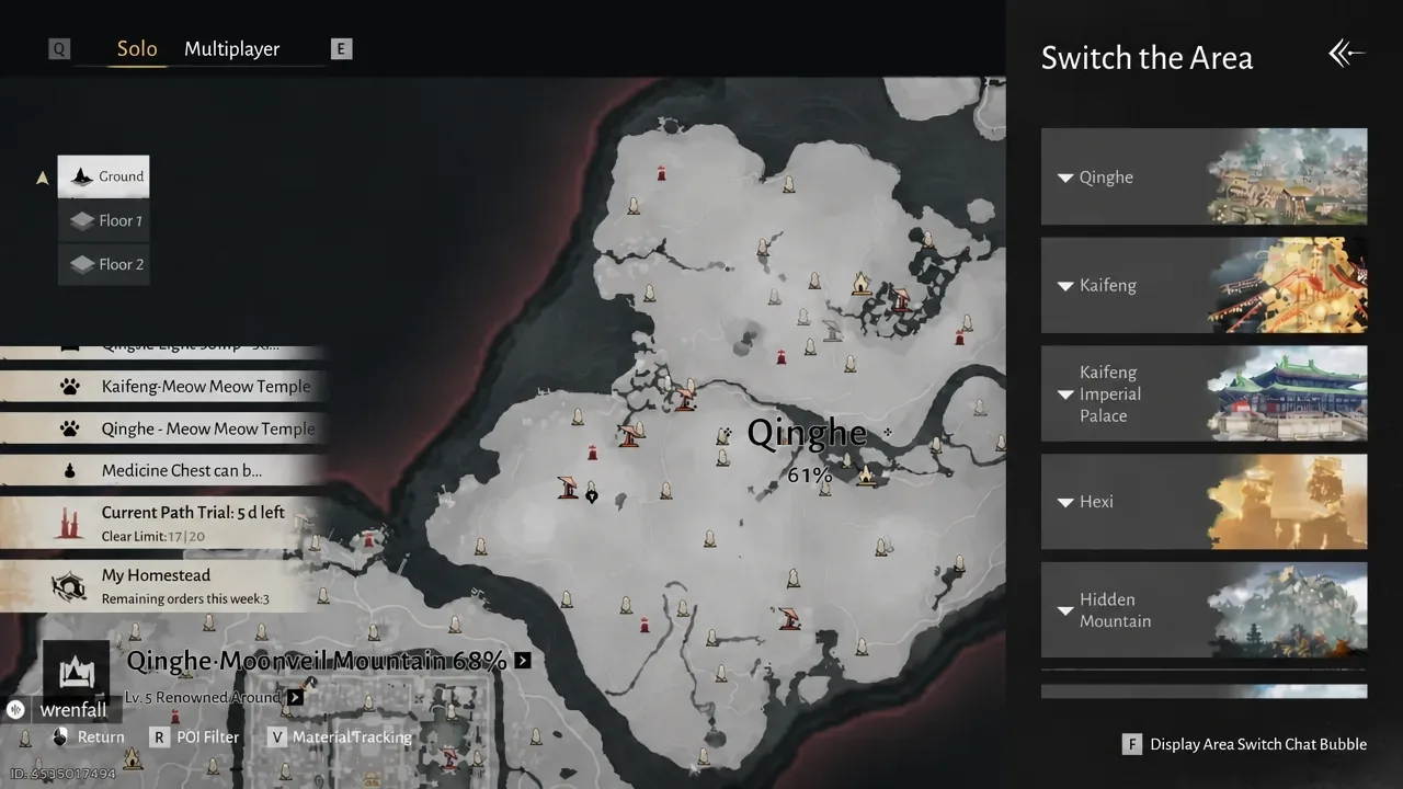 Switch the Area menu open with Qinghe selected