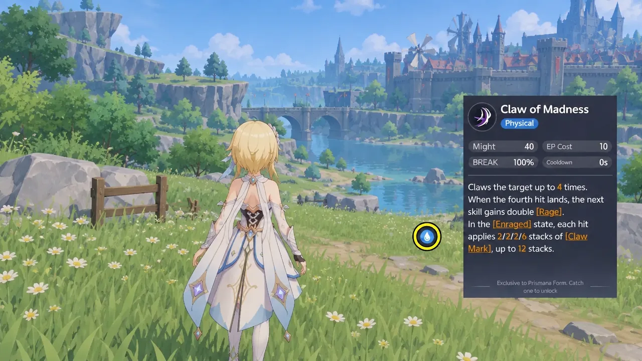 Claw of Madness skill panel with its Physical stats and effects