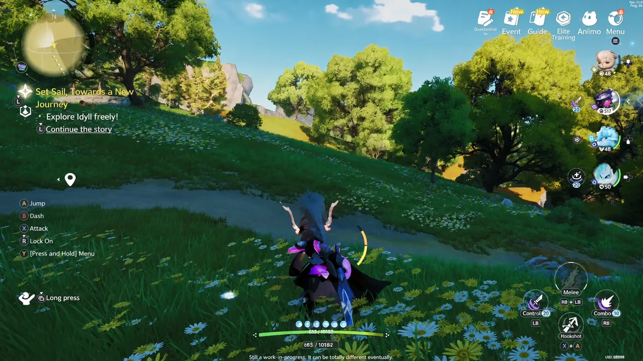Open-world exploration in Idyll with the Set Sail, Towards a New Journey quest tracked on screen