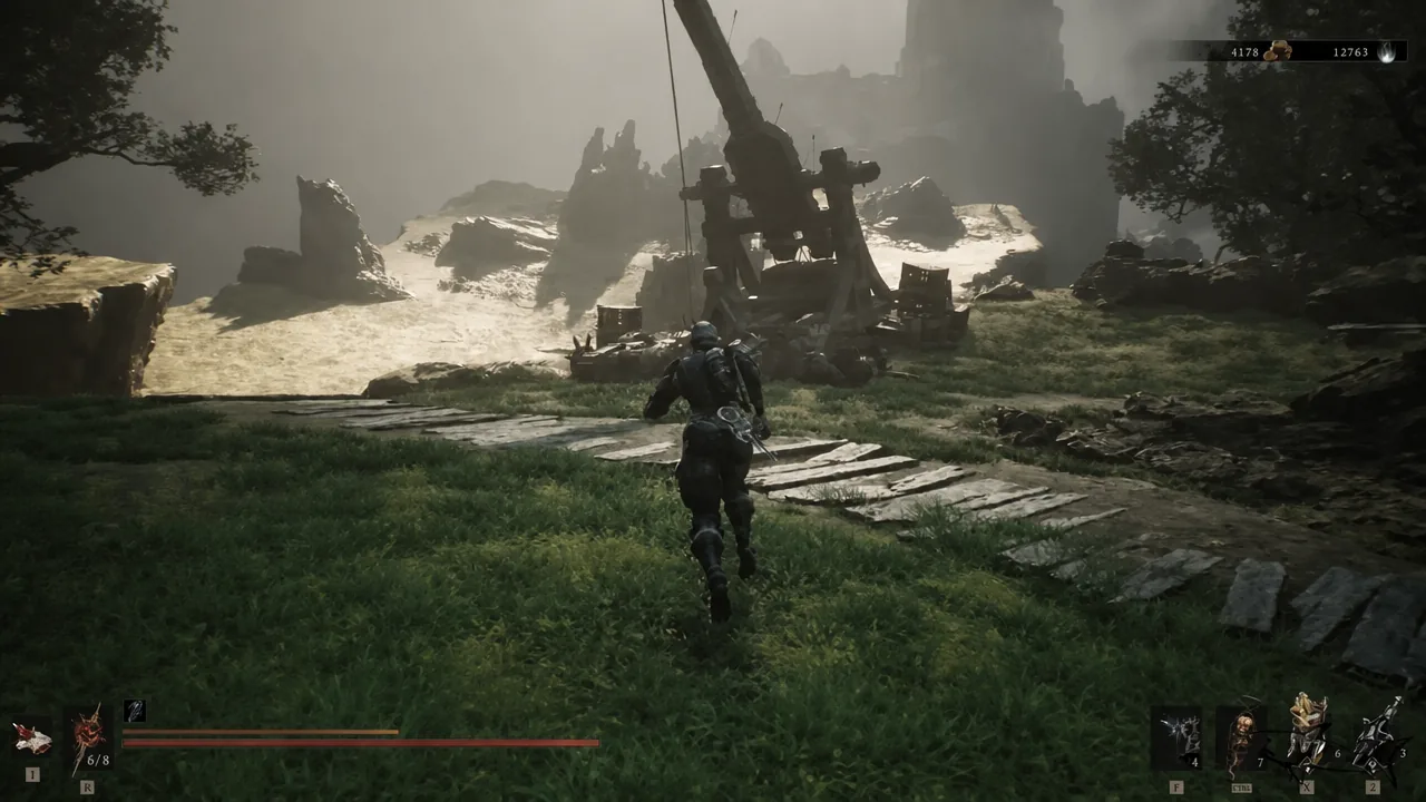 The Harbinger running through the overgrown ruins on the path toward Sester's Gate