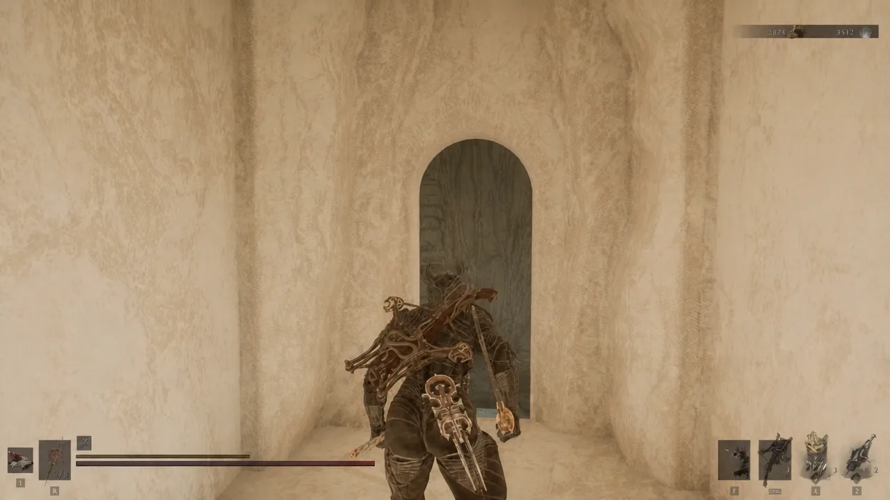 The Harbinger walking through the arched entryway into the Mornefrost Grave dungeon