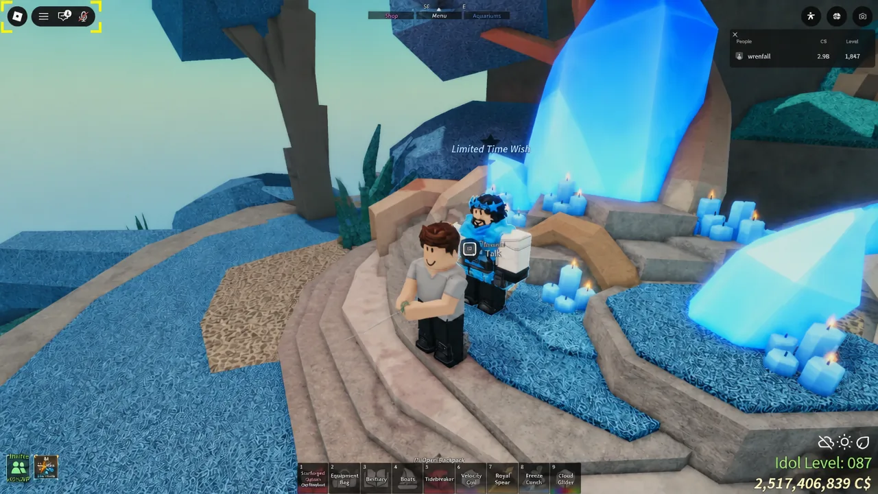 The Talk prompt appearing over the Limited Time Wish NPC as the player walks up