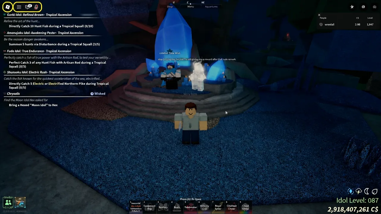 Quest dialogue asking the player to bring a Hexed Moon Idol to Hex