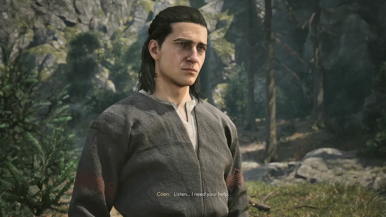 Cutscene of Anca reacting after a fallen tree crushes her herb shed