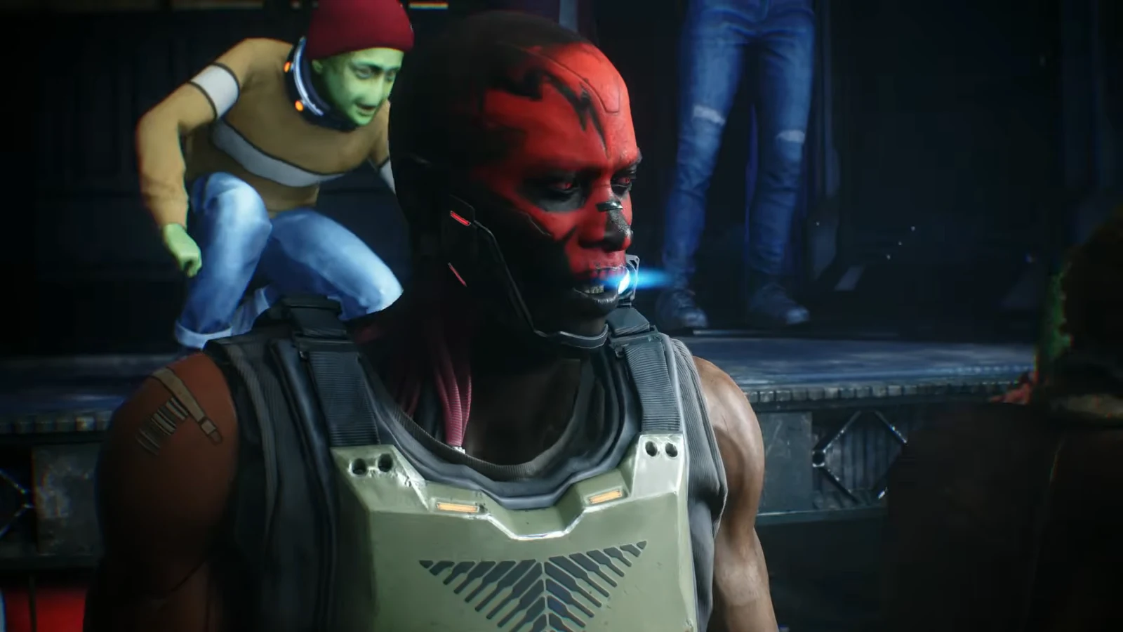 Opening cutscene where Skullbuster argues with Trask over comms while Leech is shoved to the ground