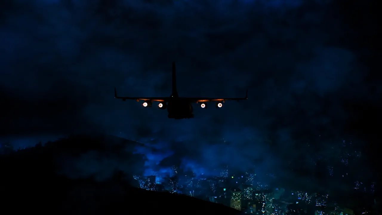 Title card reading Approaching Tokyo and Jetlag over a cargo plane flying through storm clouds