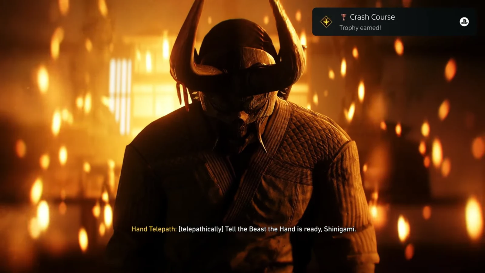 Crash Course trophy notification appearing on screen during a cutscene after the plane goes down