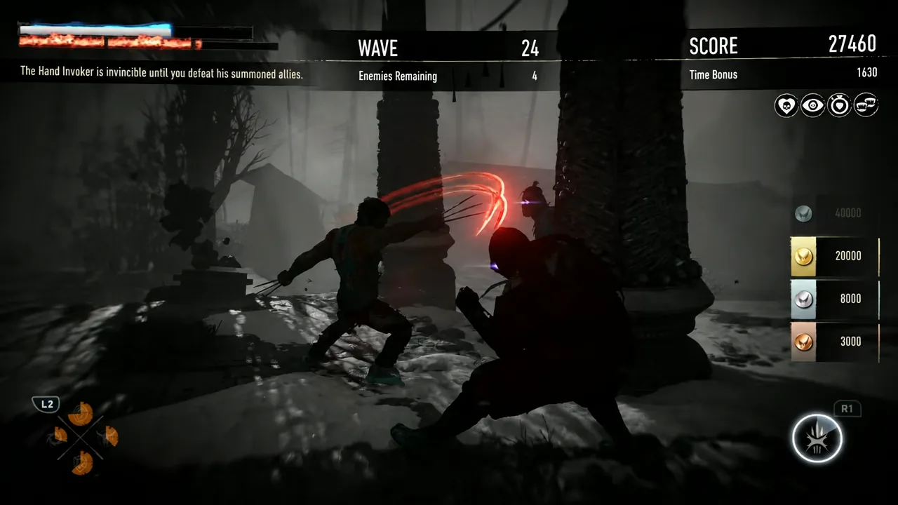 Wave 24 combat screen with the Enemies Remaining counter showing four left