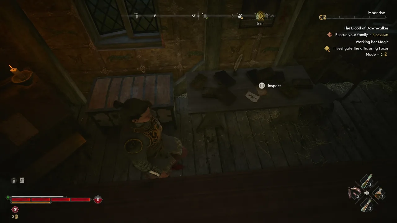 The Inspect button prompt appears over the hex laid out on the table