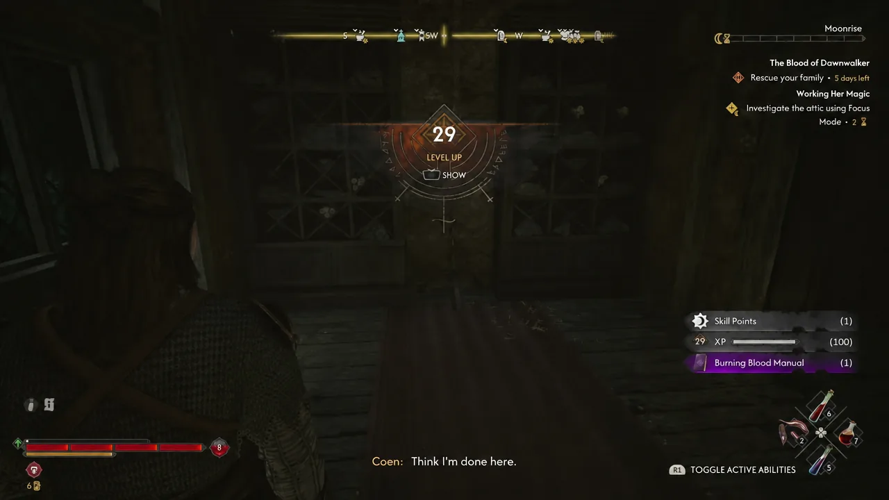 Level Up notification with the Show button highlighted after finishing the investigation