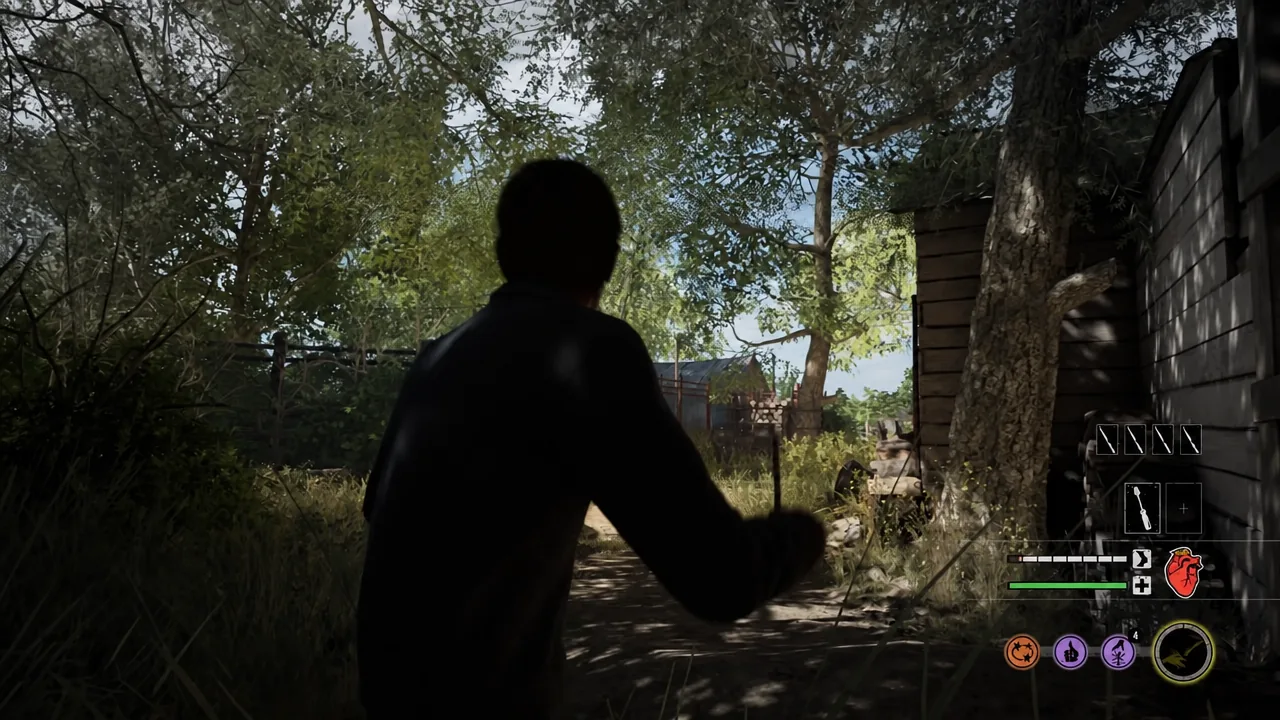 Wyatt aiming a throwing knife high into the sky to reach a distant generator