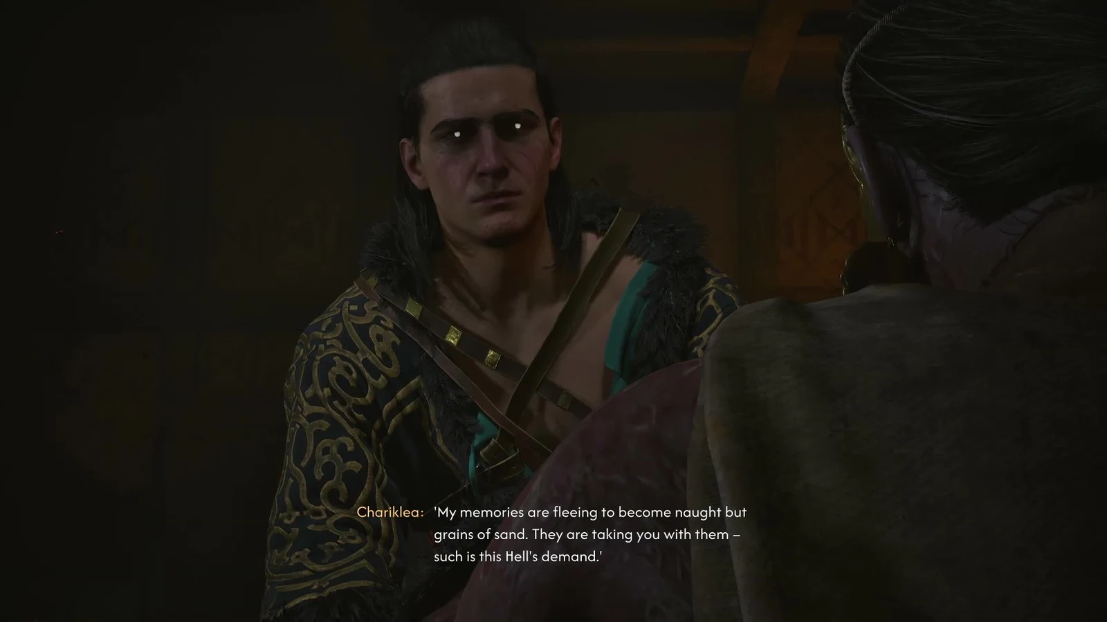 Cutscene subtitle of Charikleia describing her fading memories before Xanthe attacks.