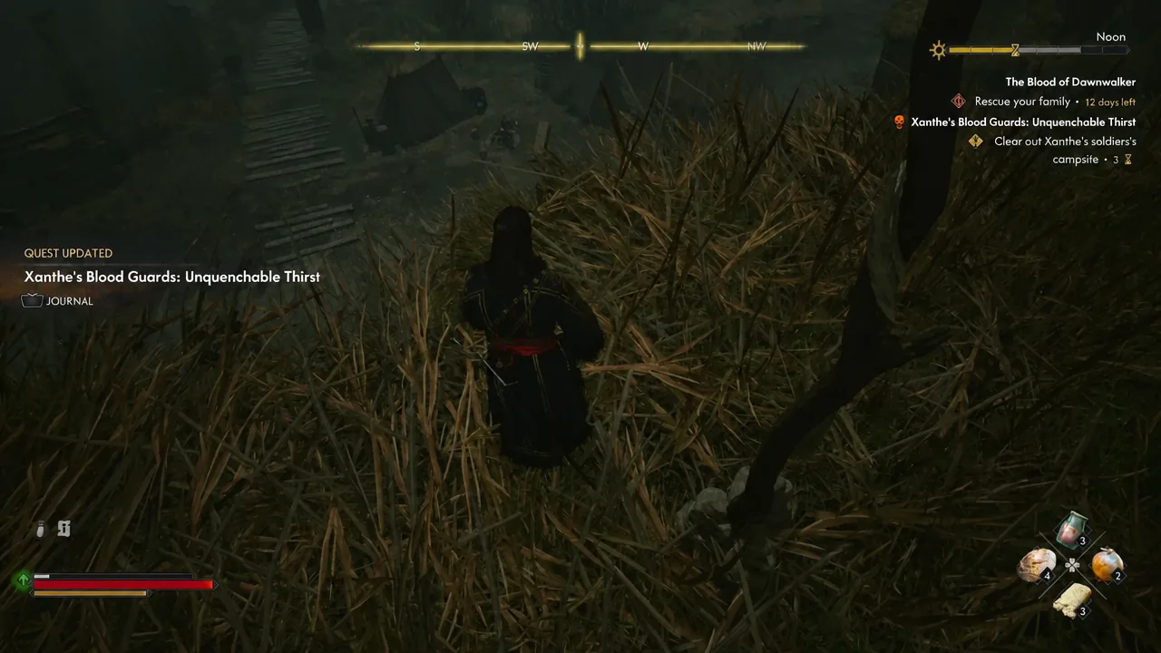Quest Updated notification for Xanthe's Blood Guards: Unquenchable Thirst after scouting the camp
