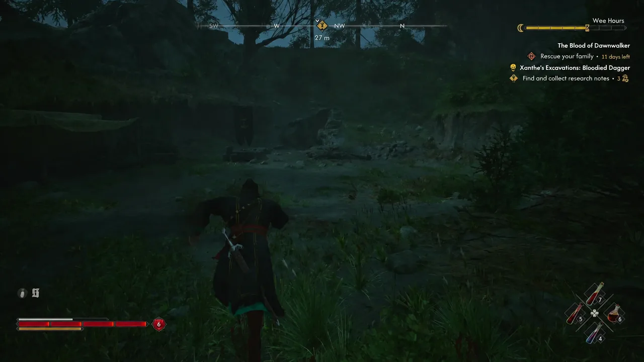 Coen follows the on-screen compass marker toward the Bloodied Dagger excavation site