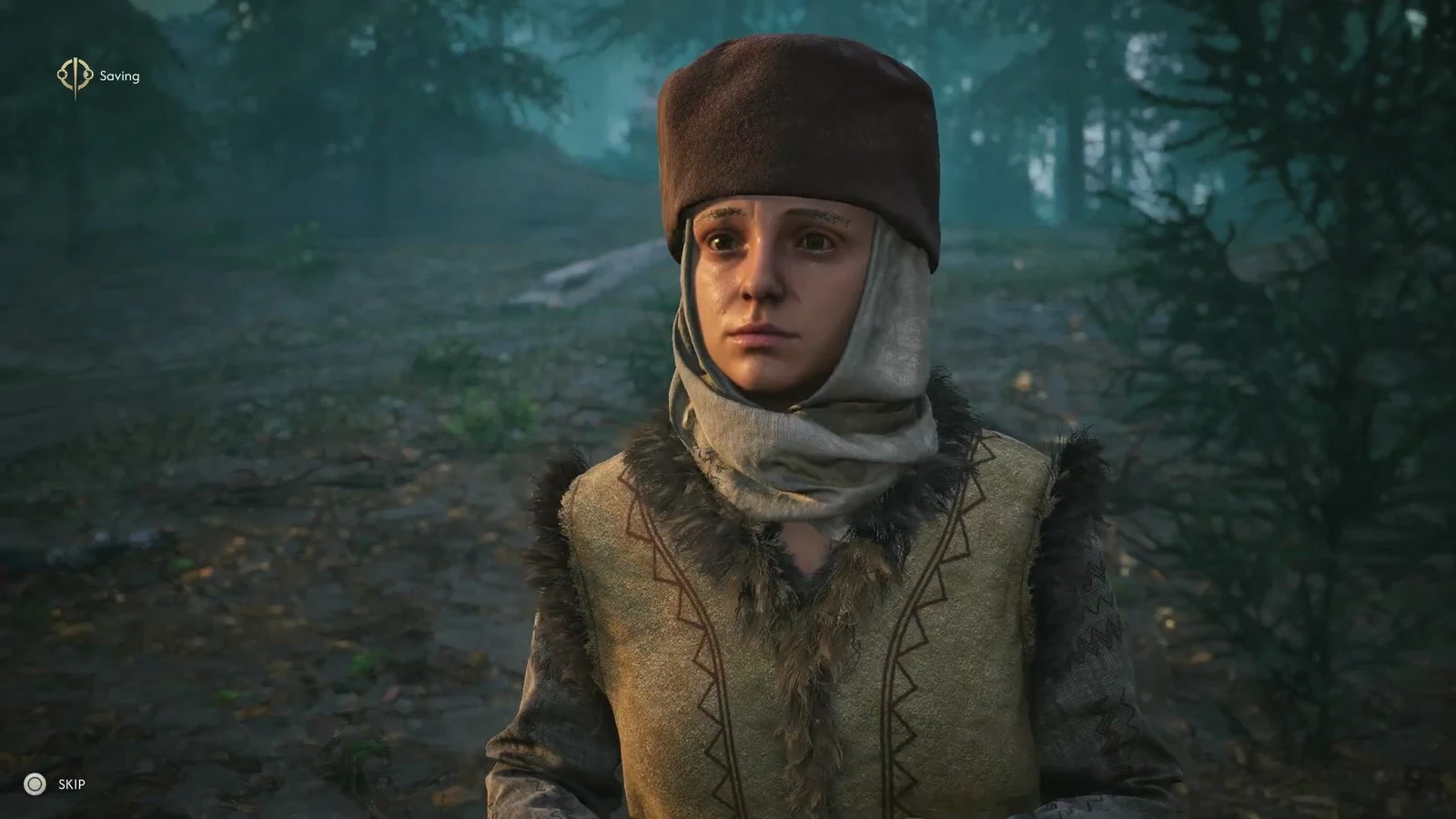 Dialogue cutscene with the freed prisoner and a SKIP prompt on screen
