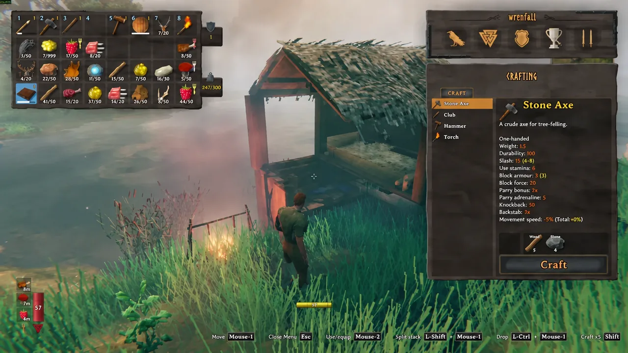 On the clean character, crafting a Stone Axe the normal way is what feeds The Artisan and The Blacksmith.