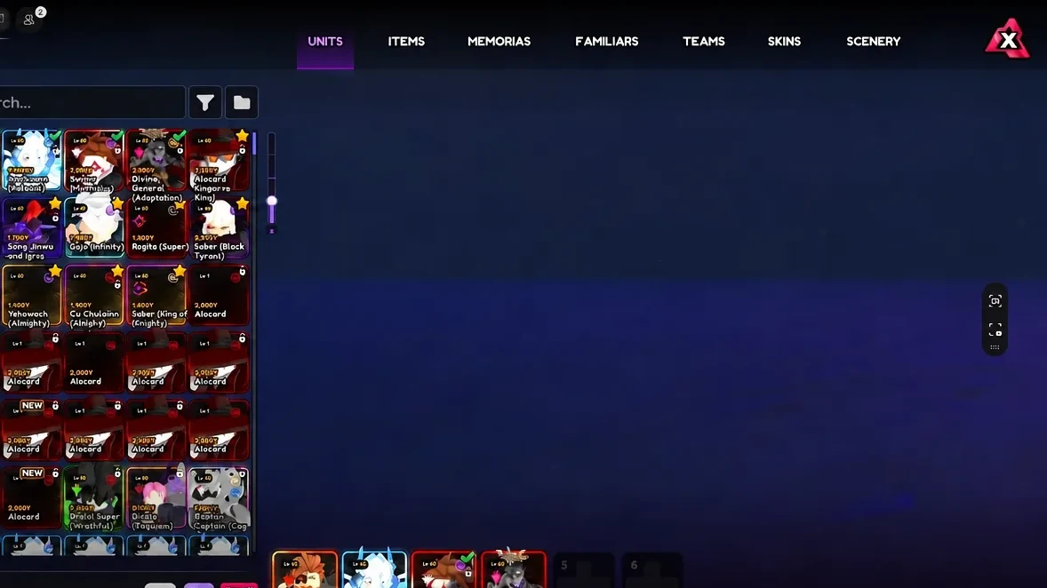 Units screen open on the Units tab while checking which units are already owned
