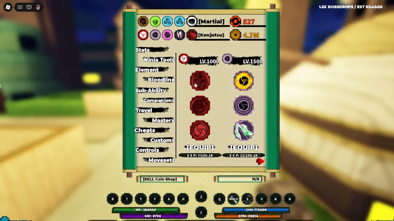 Shindo Life bloodline menu with Satori Akuma and Satori Rengoku slotted side by side