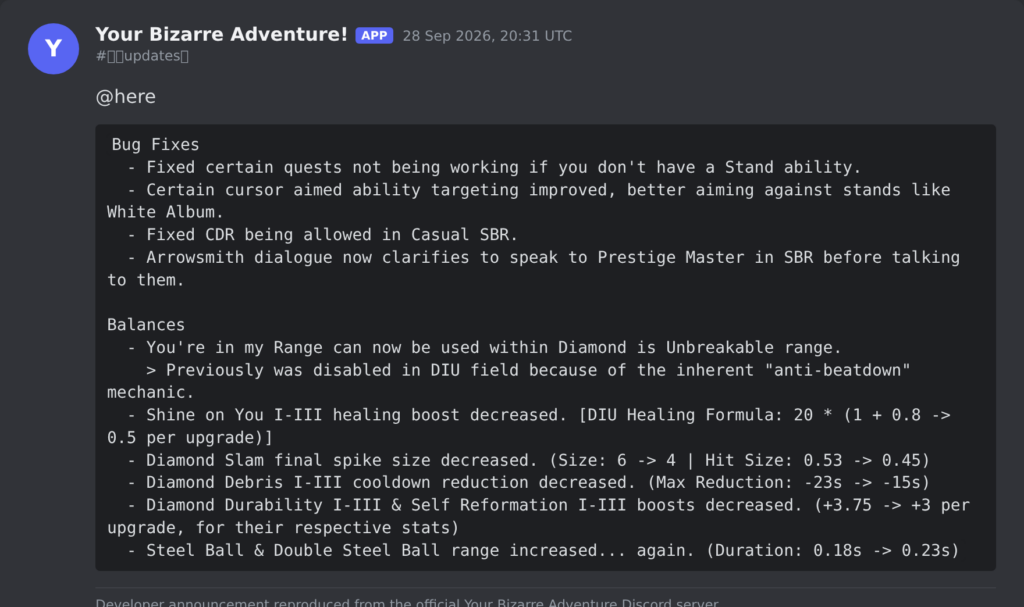 Your Bizarre Adventure Update: Diamond is Unbreakable Nerfs and Steel ...