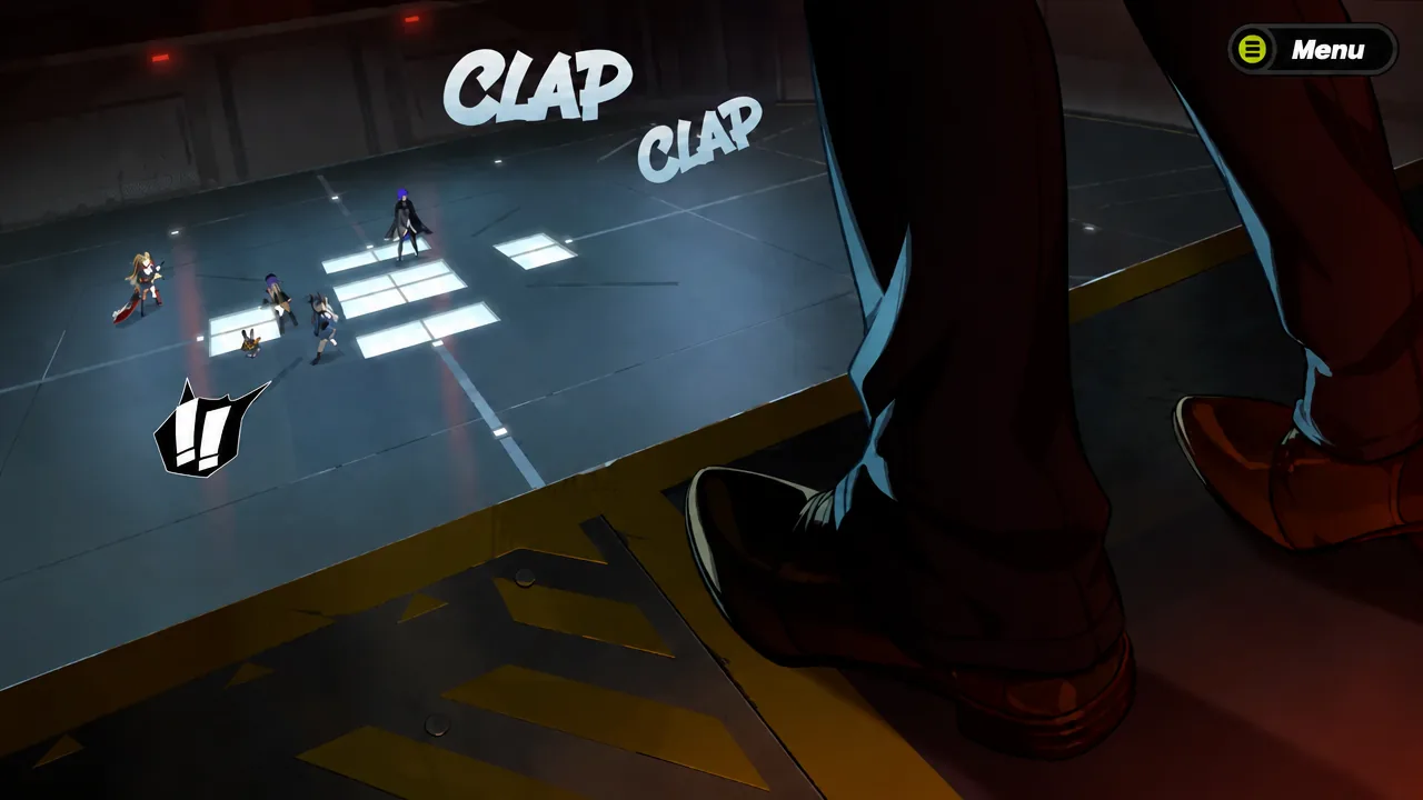 Boss fight gameplay screen showing a CLAP attack landing on the party