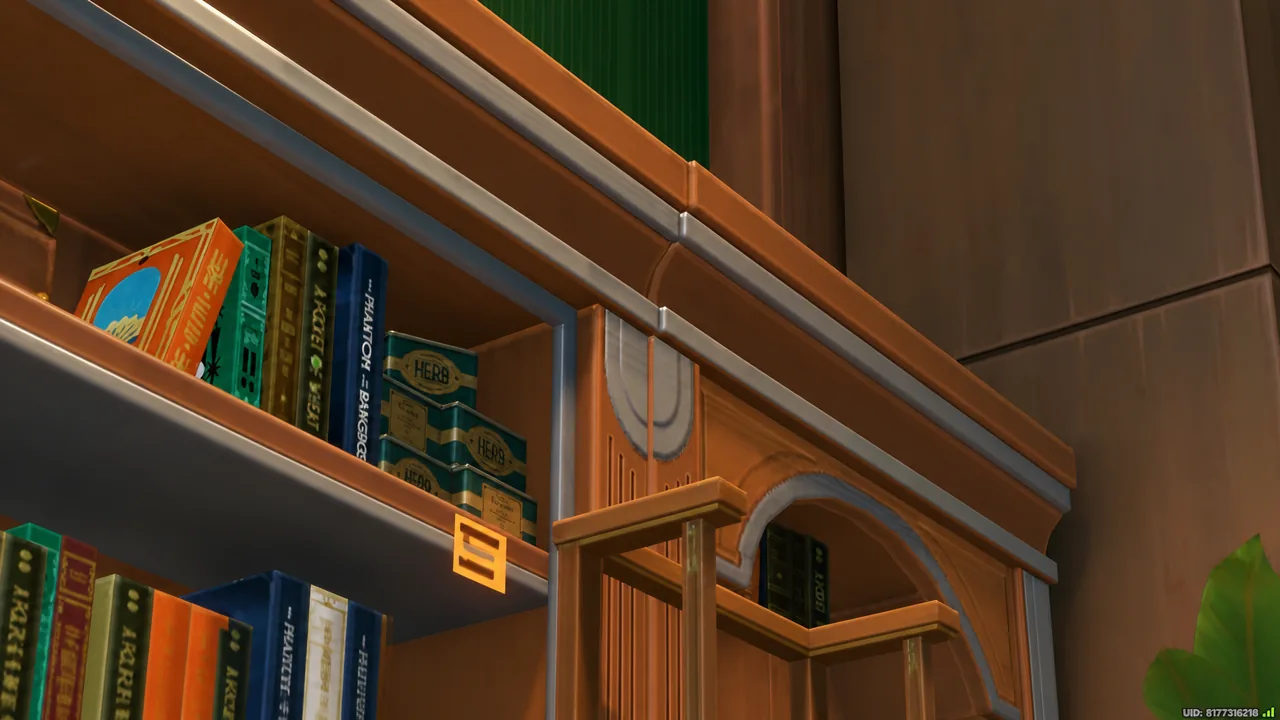 A bookshelf slides open in Amber Hall to reveal a hidden high-tech room with a pod