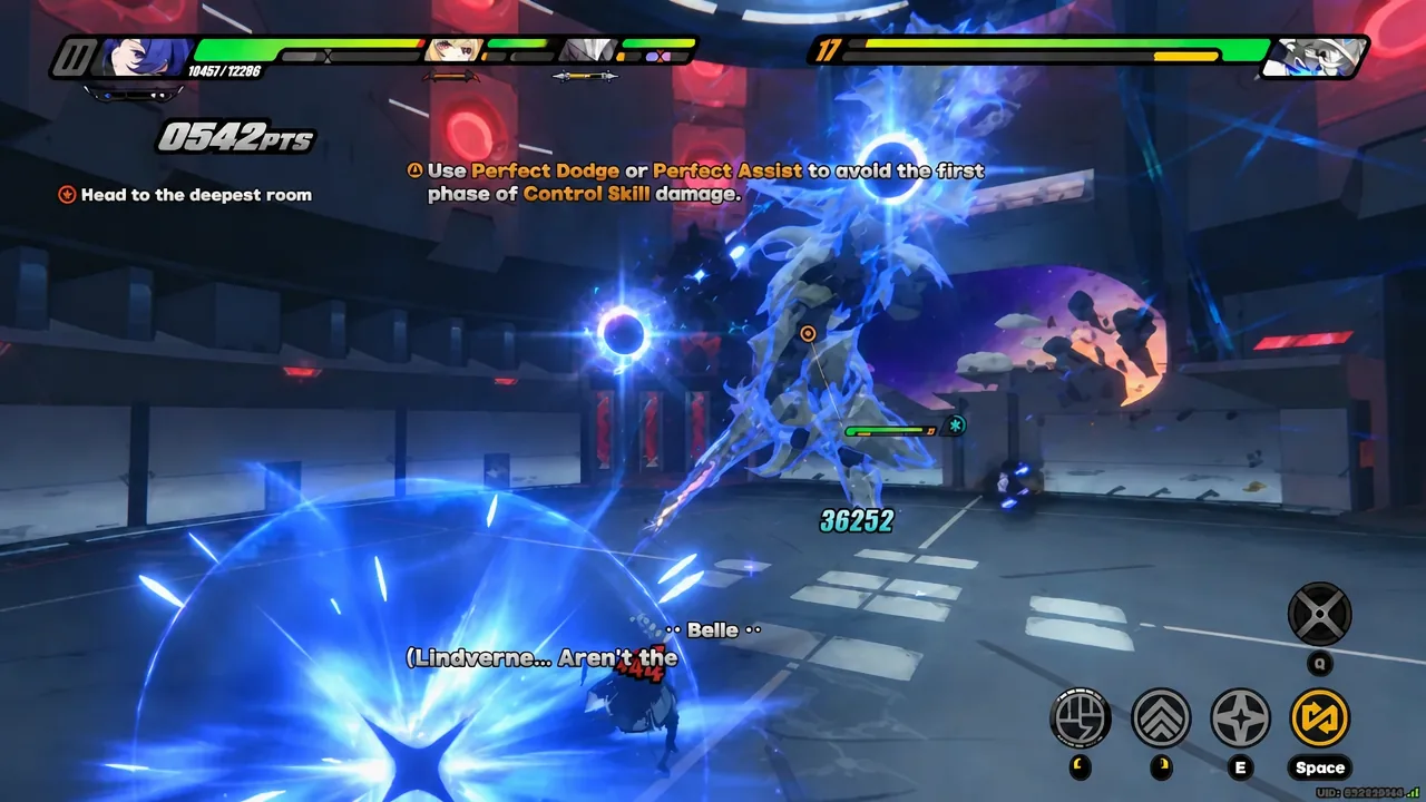 Combat prompt telling the player to use a Perfect Dodge or Perfect Assist against Kusarikku's Control Skill