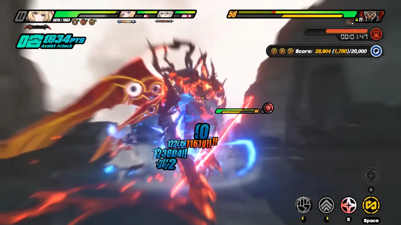 Combo damage numbers stacking on the boss while the ability prompt stays active