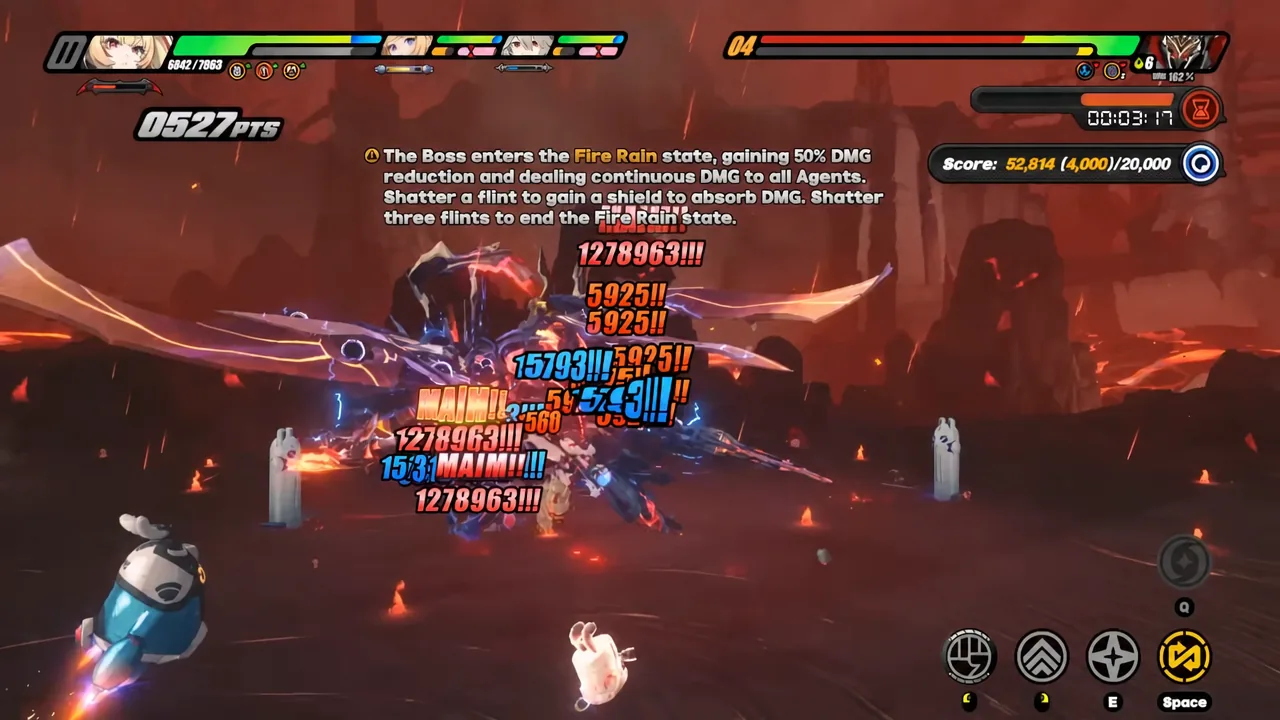 Fire Rain warning on screen telling the player to shatter three flints to end the state