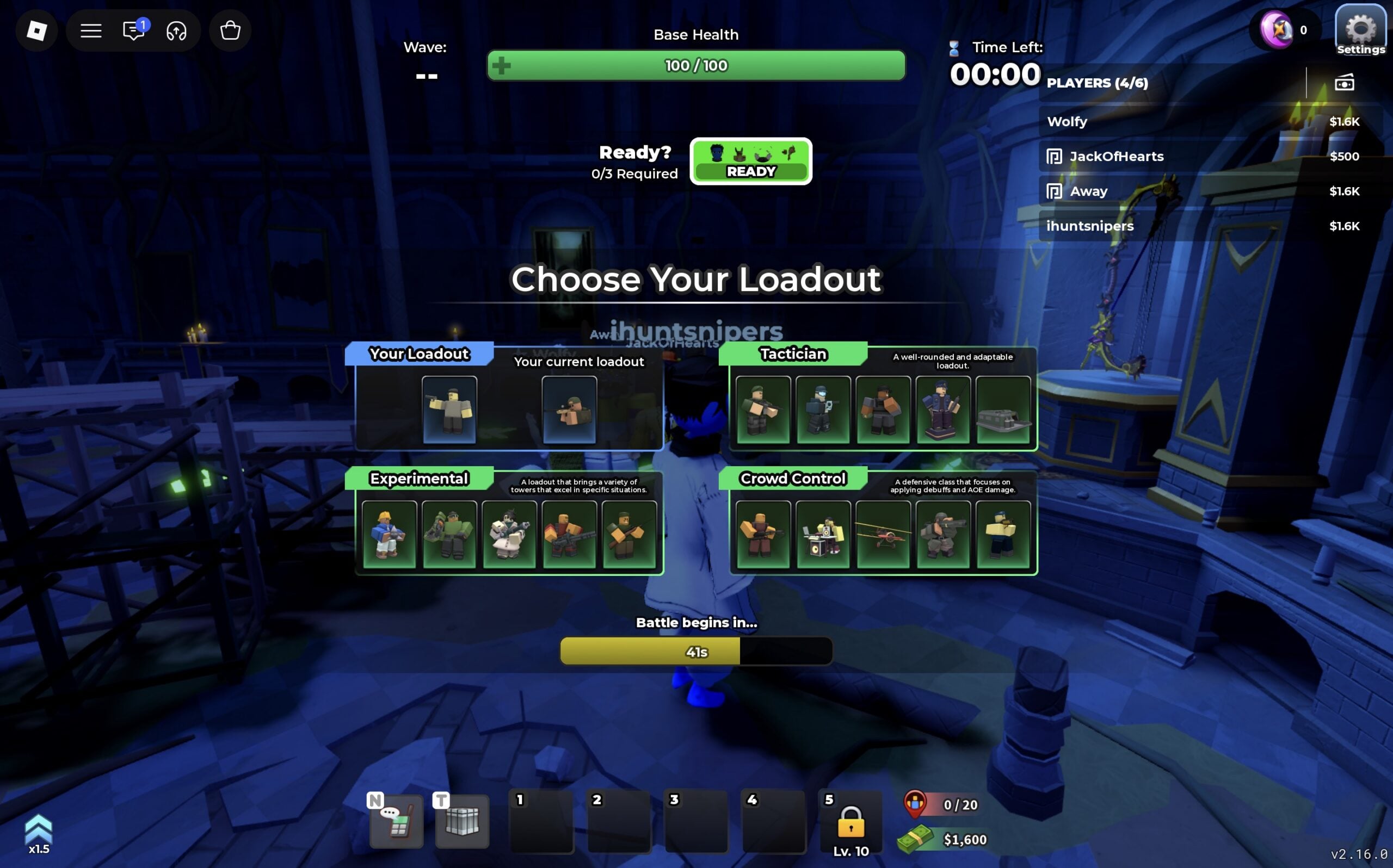 Choose Your Loadout screen with the ready-made loadouts at the start of the match