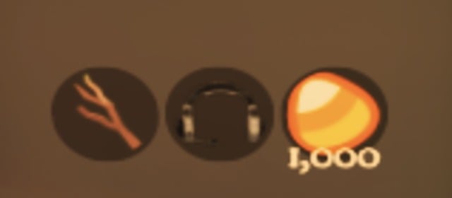 Close-up of the Lower Level I Rewards plaque icons in Adopt Me: a twig, headphones and Candy Corn 1,000