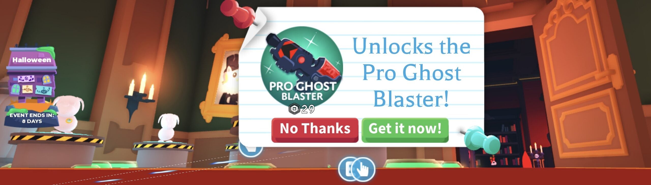 Pro Ghost Blaster Robux offer in Adopt Me: Unlocks the Pro Ghost Blaster! for 29 Robux