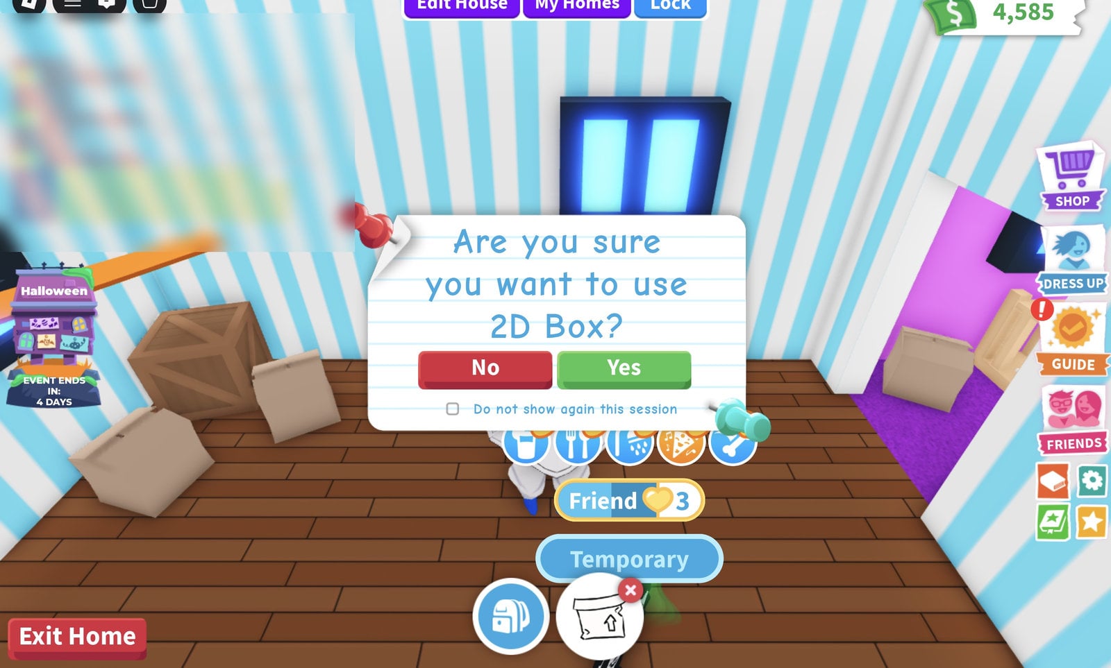 Confirmation dialog asking whether to use the 2D Box, with a green Yes button