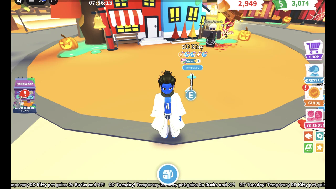 Avatar standing beside the flat sketch-style Temporary 2D Kitty with the E interact prompt showing