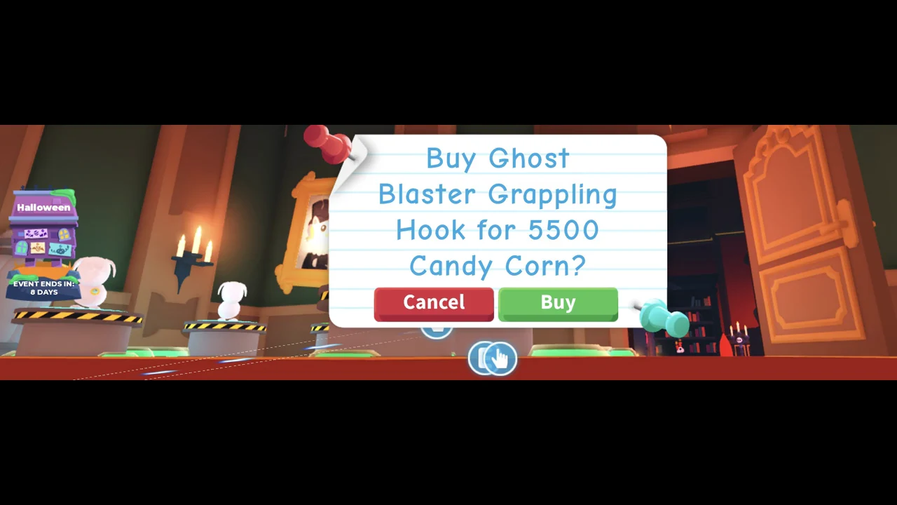 Buy pop-up for the Ghost Blaster Grappling Hook at 5,500 Candy Corn with the green Buy button