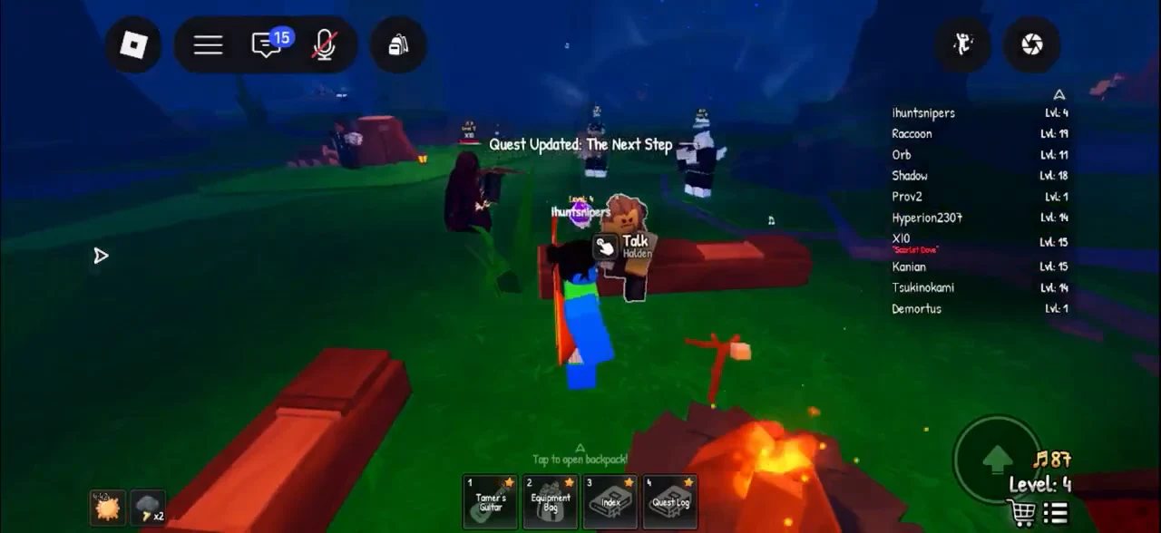 Talk prompt showing beside Halden by the grove campfire
