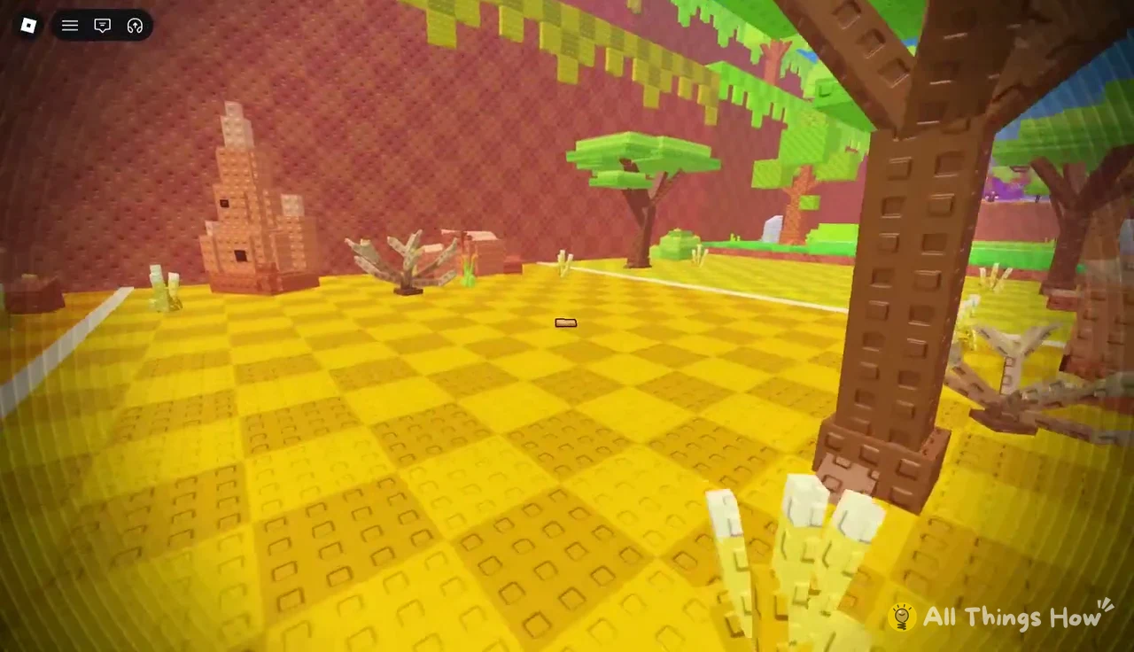 Aiming reticle centered over the yellow checkerboard ground of the Savanna