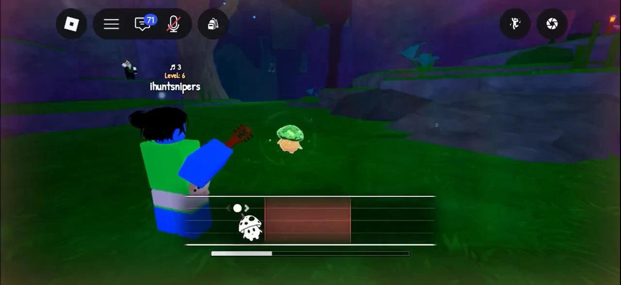 Active timing meter beside a mushroom icon while collecting a glowing mushroom