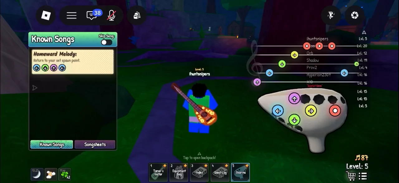Homeward Melody playing on the ocarina from the Known Songs menu