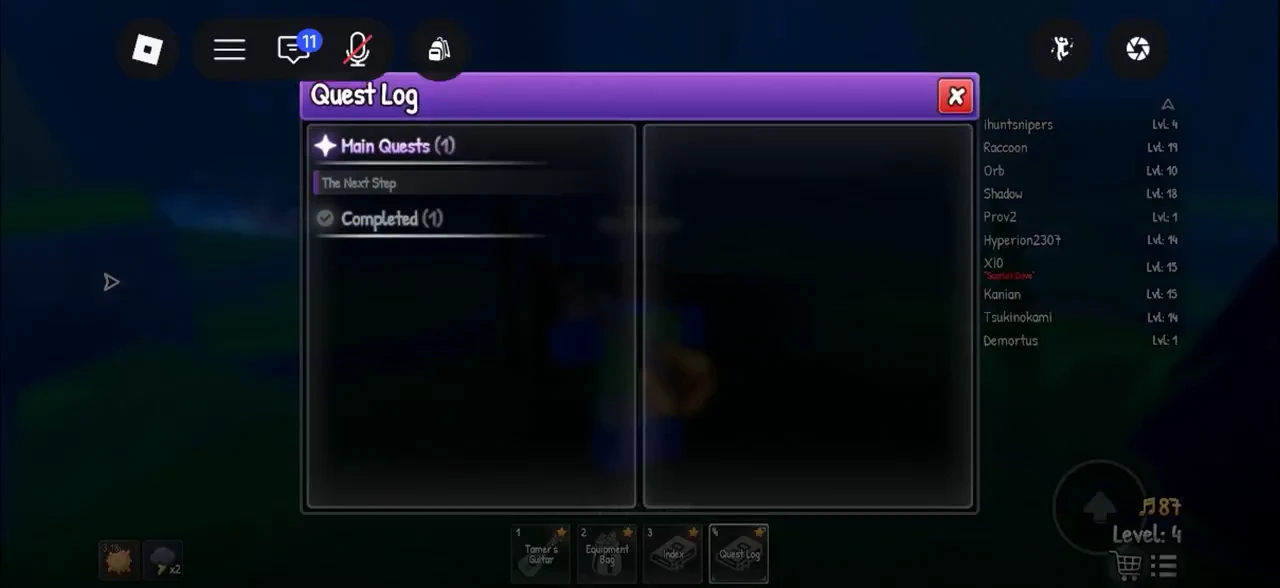 Quest Log open with The Next Step selected under Main Quests