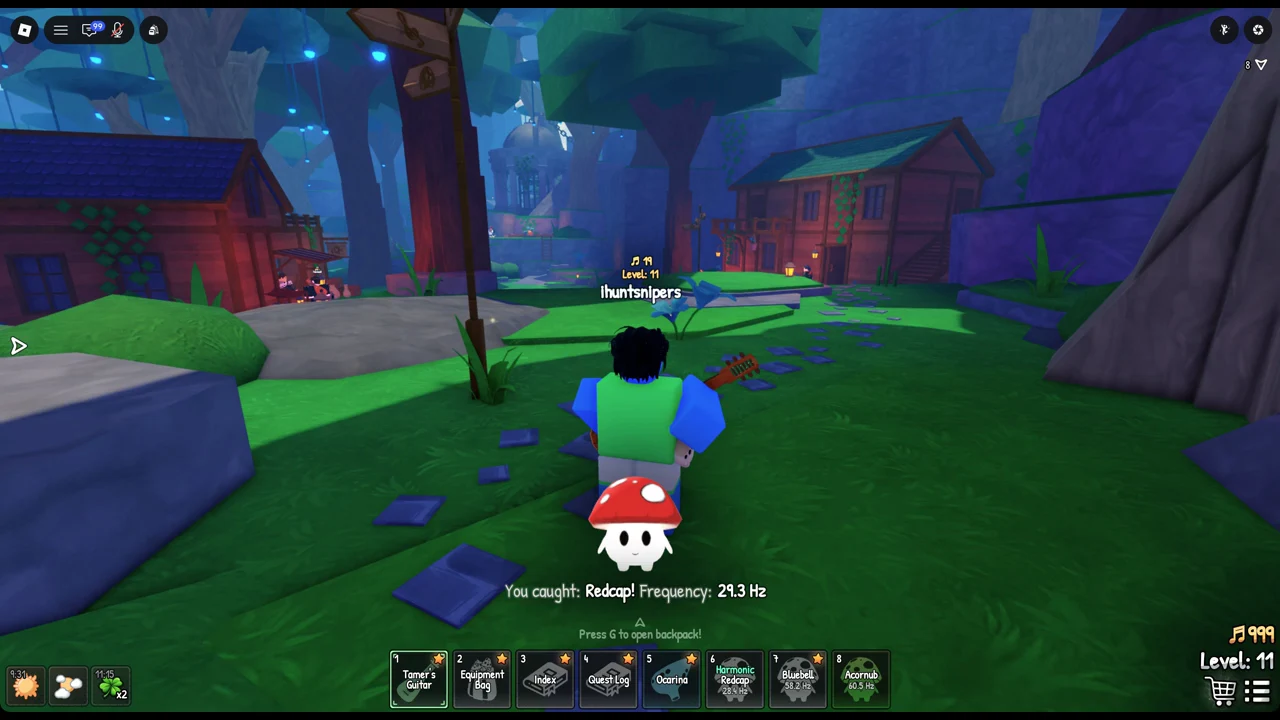 The catch banner reading You caught Redcap at 29.3 Hz in the hub area