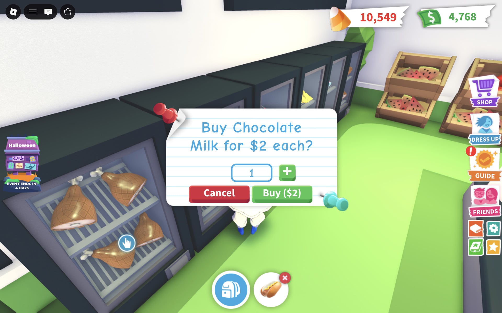 Adopt Me purchase card reading Buy Chocolate Milk for $2 each?