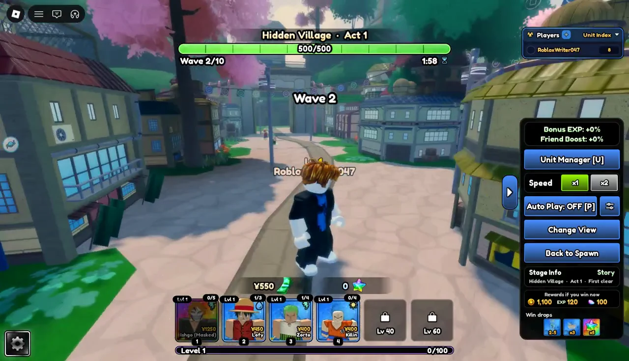Right-side control panel open during the second wave, showing the speed setting and Auto Play turned off