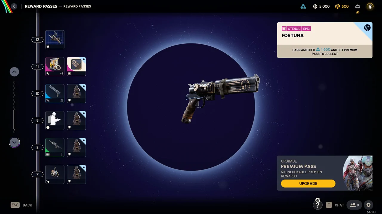 A mid-pass weapon reward selected and displayed in the central preview