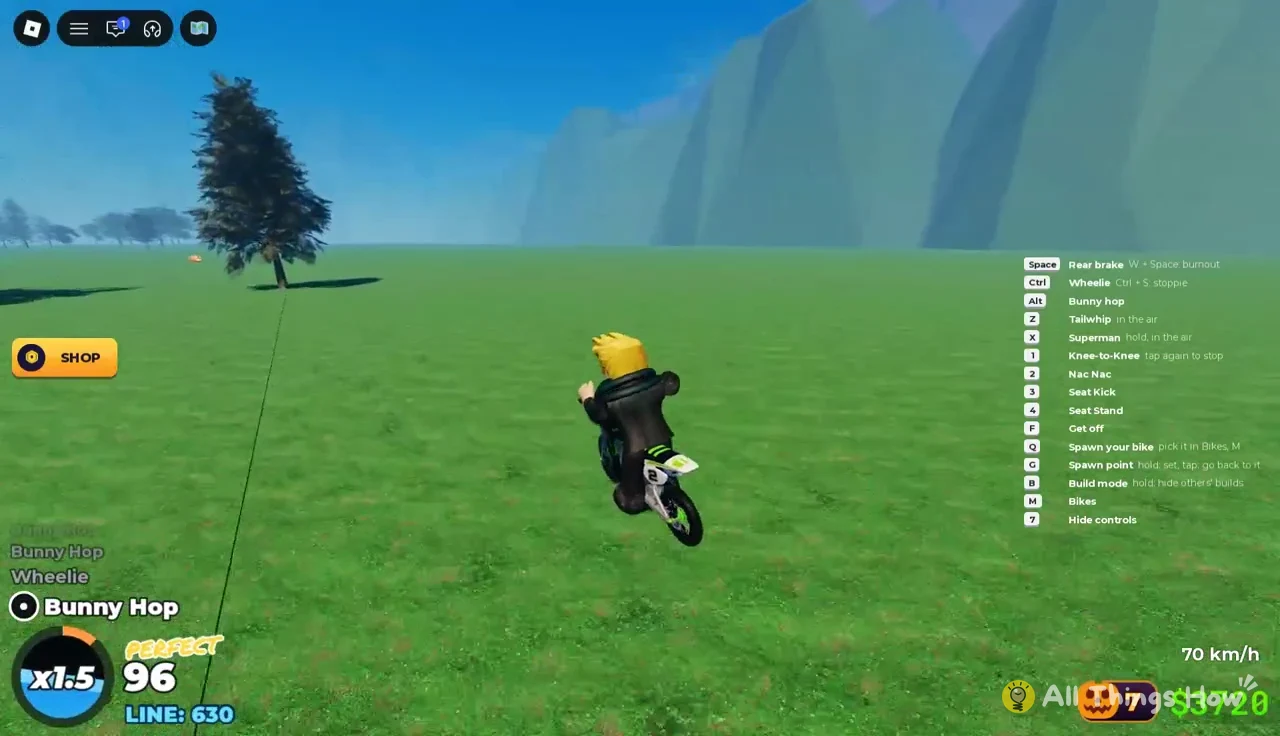 Rider performing a bunny hop with Alt listed as the hop key in the controls on the right