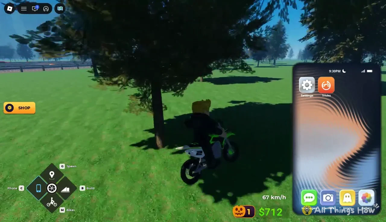 Phone home screen open with the Settings icon available while the bike keeps moving